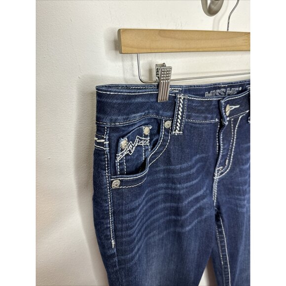 Miss Me Easy Capri Women 31x30 Blue Denim Jeans Jewelled Stretch - Picture 4 of 8
